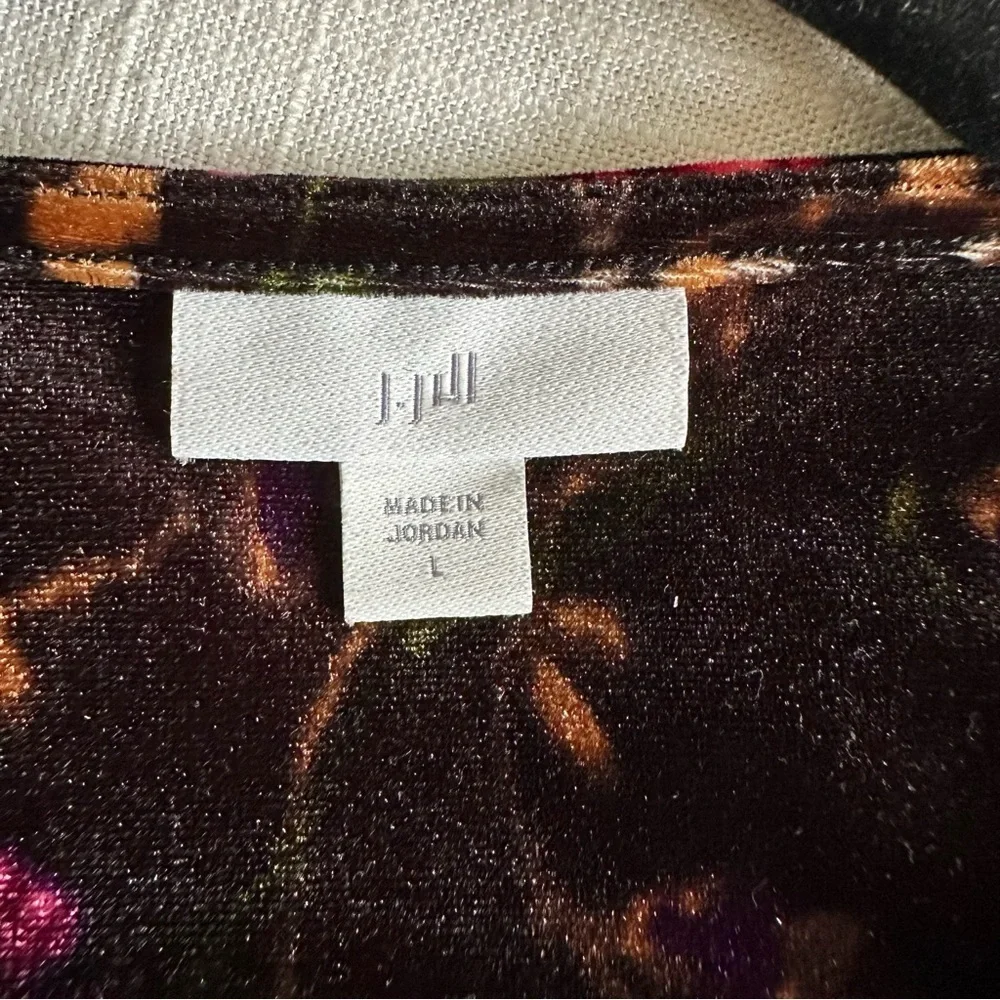J Jill Shirt Womens L Black Velvet Dark Floral Long Sleeve Stretch Pullover Boho